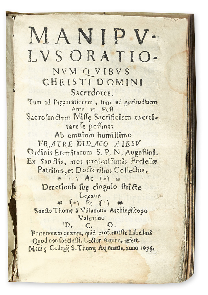 (MANILA--1675.) Jesús, Diego de. Manipulus orationum quibus Christi domini sacerdotes.